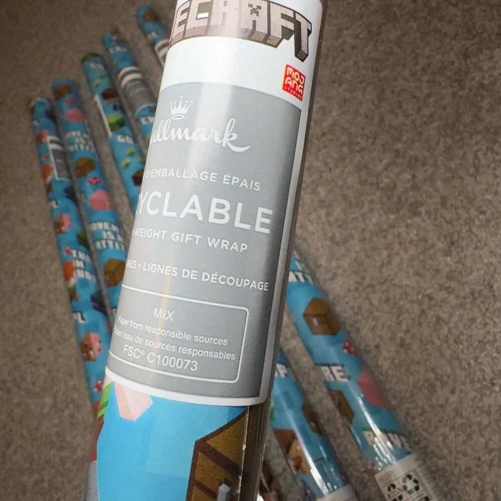 Hallmark Minecraft Gift Wrapping Paper LOT of 6 Rolls 120 sq ft Total Christmas